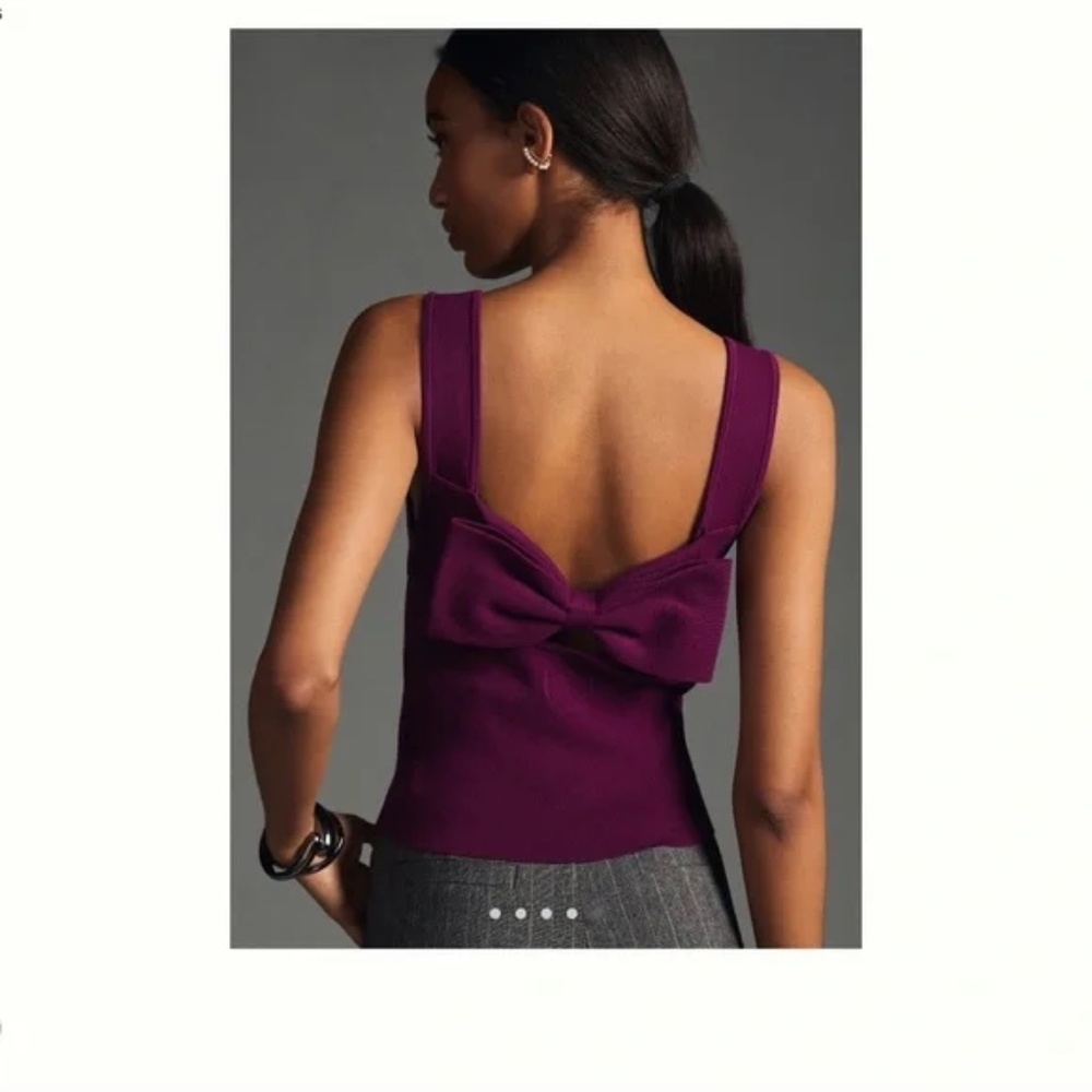 Mauve Anthropologie Purple Knit Bow Back Tank Top Size Medium